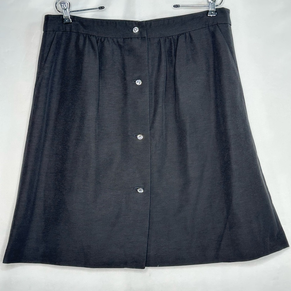 Talbots Black A-line Skirt Rhinestone Silver Button Down Front  Whimsigoth Sz 14